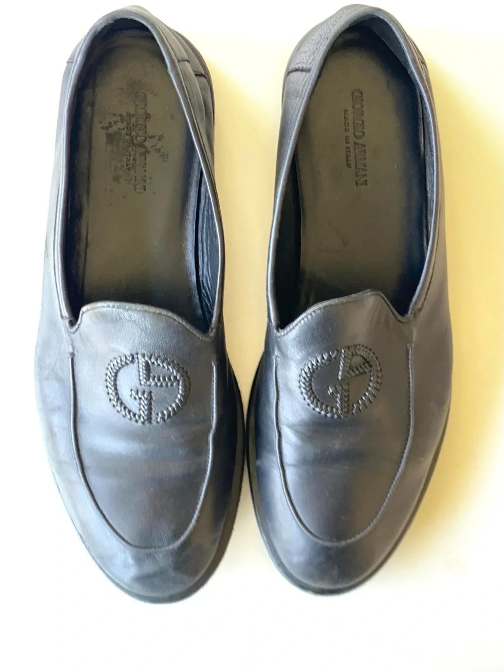 Giorgio Armani Black Braided Logo Leather Slip-Ons